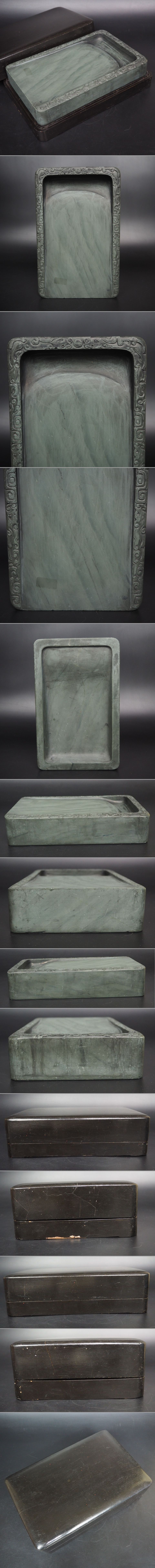 通販在庫あ時代物　雷紋彫刻松花石硯　幅24×15×5cm　中国古玩書道具 その他
